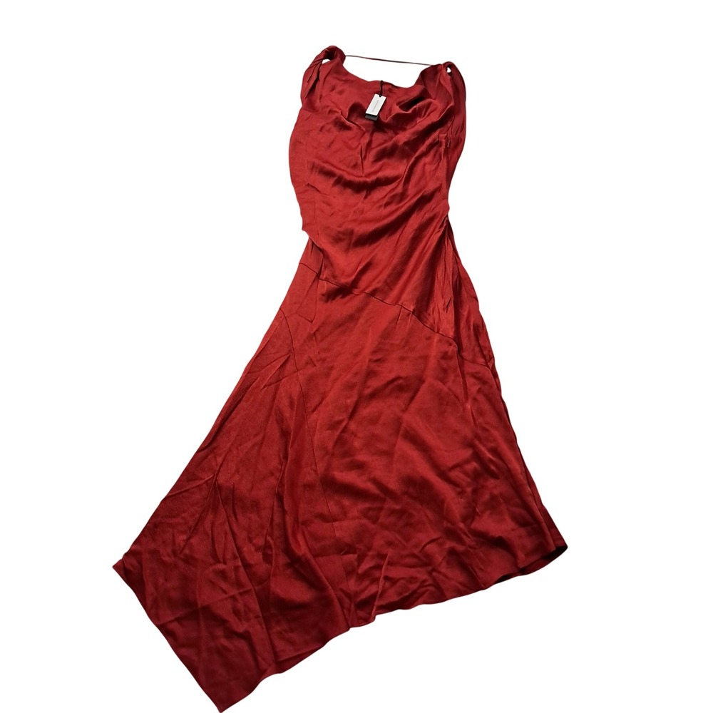 NWT Banana Republic Hammered Satin Twist Shoulder Midi Red Dress Womens 2P
